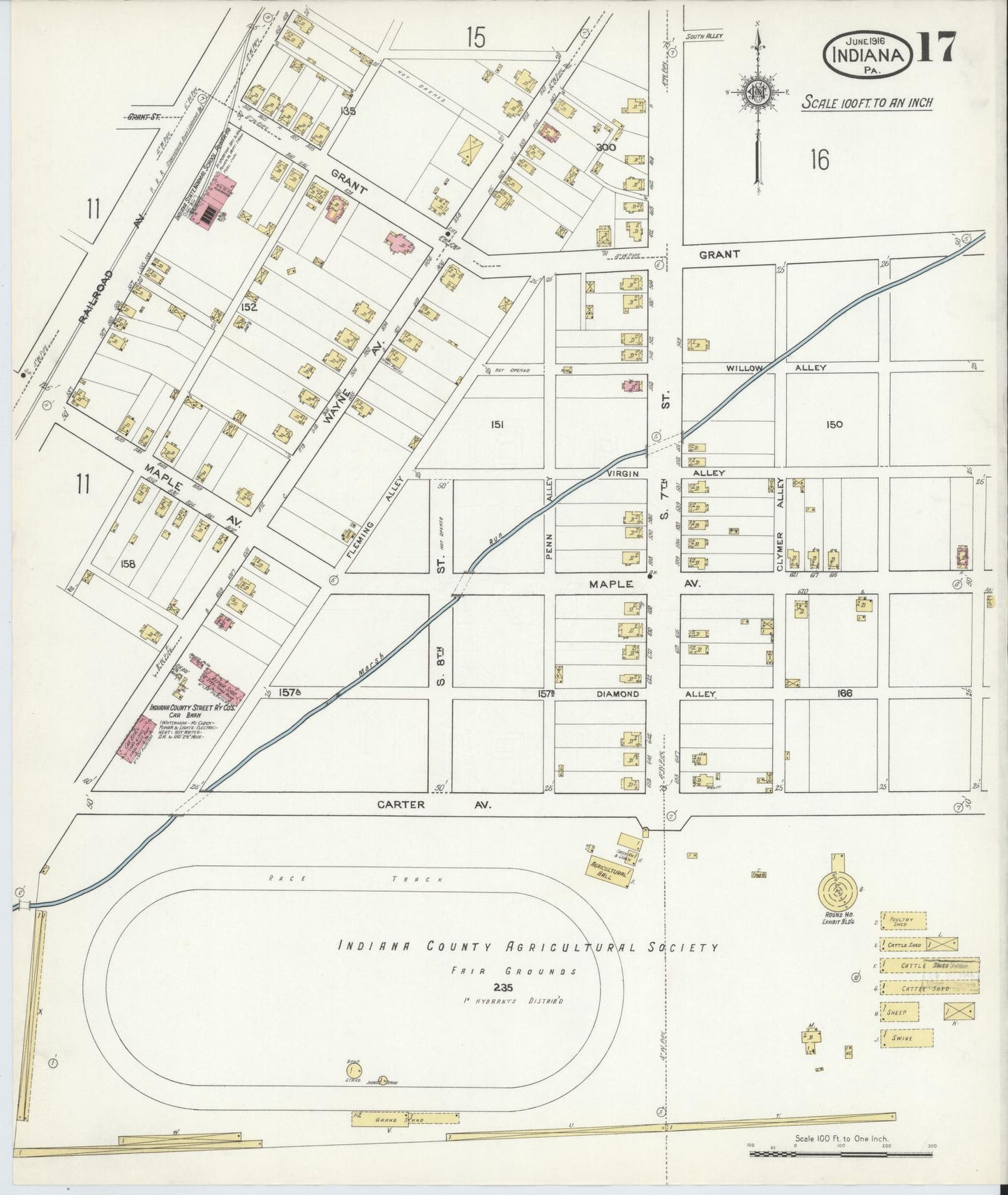 Sanborn Fire Insurance Map from Indiana, Indiana County, Pennsylvania (1916), Sheet #0017 - Historic Sanborn Fire Insurance Map Print, vintage old map wall art, antique decor, genealogy gift, Sanborn Fire Insurance Map from Indiana Indiana map