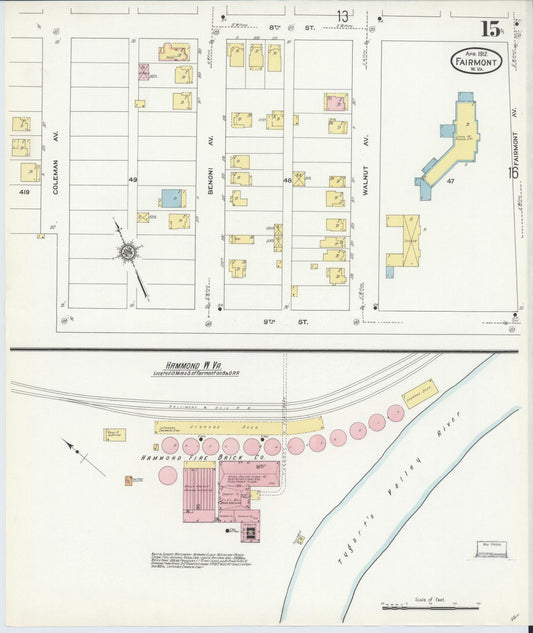 Sanborn Fire Insurance Map from Fairmont, Marion County, West Virginia (1912), Sheet #0015 - Historic Sanborn Fire Insurance Map Print, vintage old map wall art, antique decor, genealogy gift, West Virginia West Virginia map
