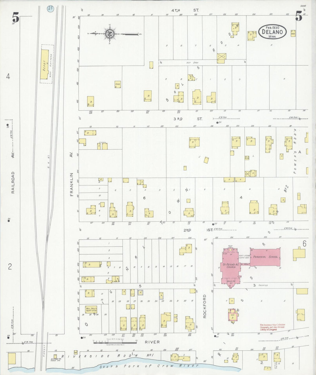 Sanborn Fire Insurance Map from Delano, Wright County, Minnesota (1930), Sheet #0005 - Historic Sanborn Fire Insurance Map Print, vintage old map wall art, antique decor, genealogy gift, Minnesota Minnesota map