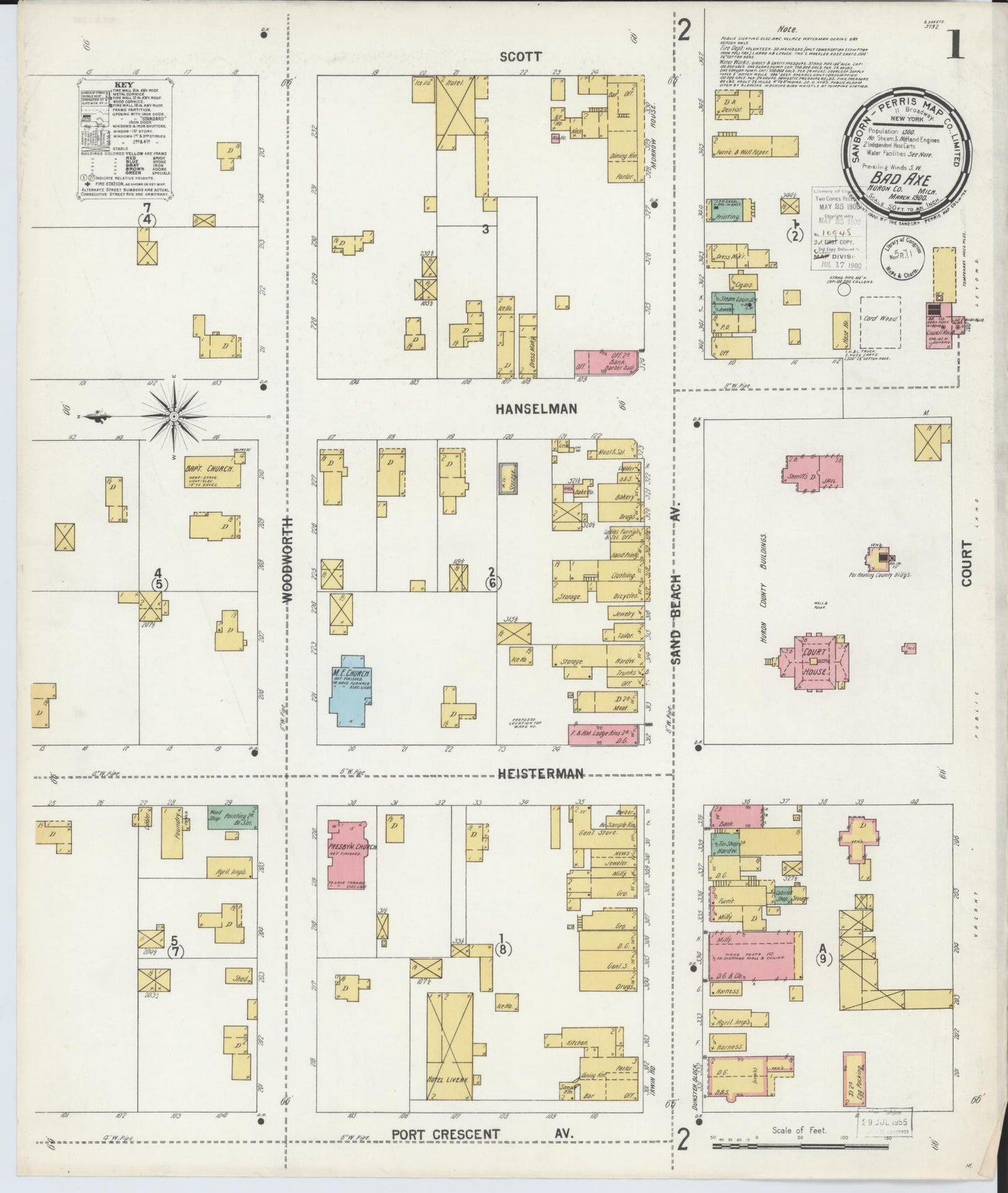 Sanborn Fire Insurance Map from Bad Axe, Huron County, Michigan (1900), Sheet #0001 - Complete Map Set gallery image, historic Sanborn map, vintage wall art, Michigan Michigan