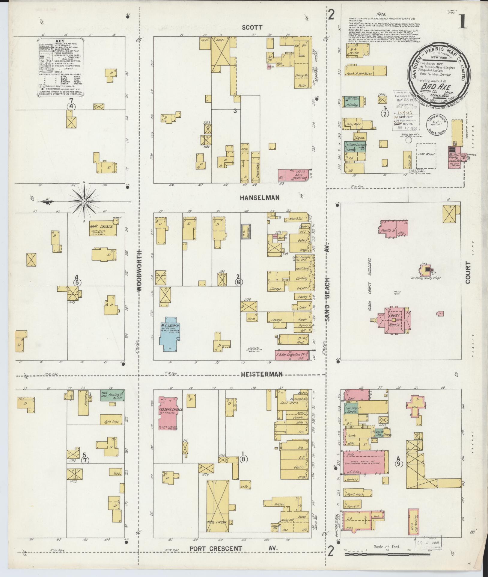 Sanborn Fire Insurance Map from Bad Axe, Huron County, Michigan (1900), Sheet #0001 - Complete Map Set gallery image, historic Sanborn map, vintage wall art, Michigan Michigan