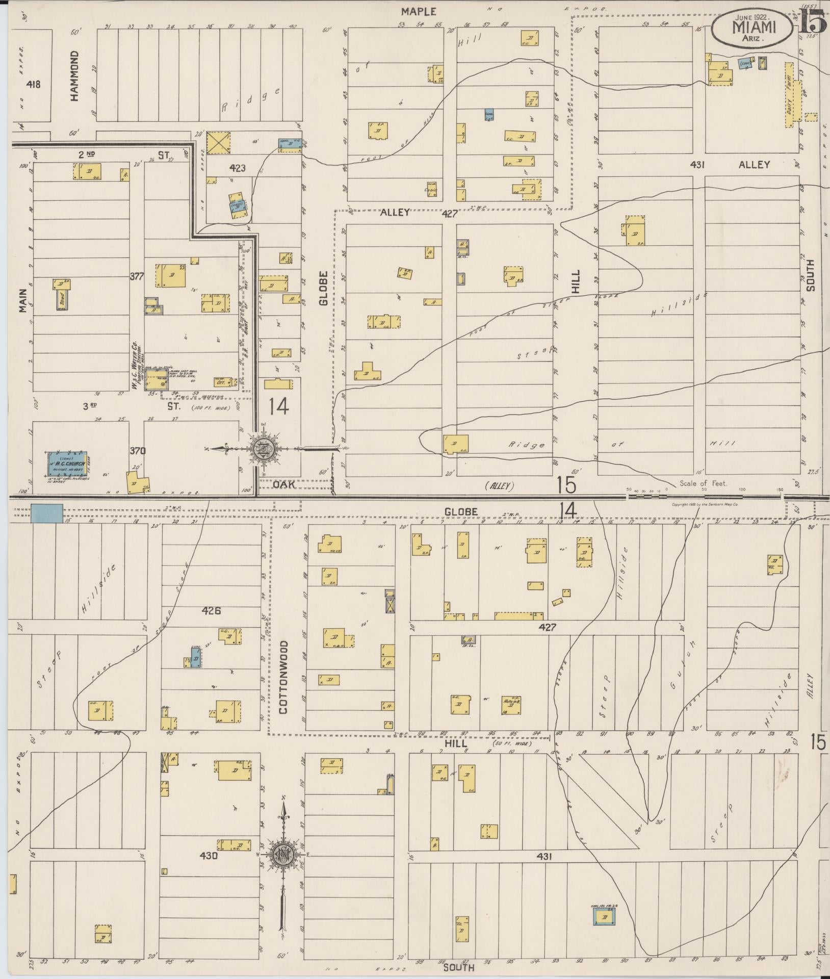 Sanborn Fire Insurance Map from Miami, Gila County, Arizona (1922), Sheet #0015 - Complete Map Set gallery image, historic Sanborn map, vintage wall art, Arizona Arizona