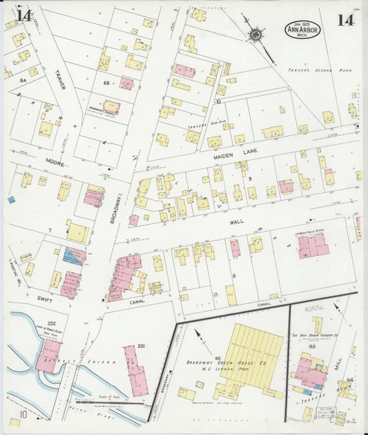 Sanborn Fire Insurance Map from Ann Arbor, Washtenaw County, Michigan (1925), Sheet #0014 - Historic Sanborn Fire Insurance Map Print, vintage old map wall art, antique decor, genealogy gift, Michigan Michigan map