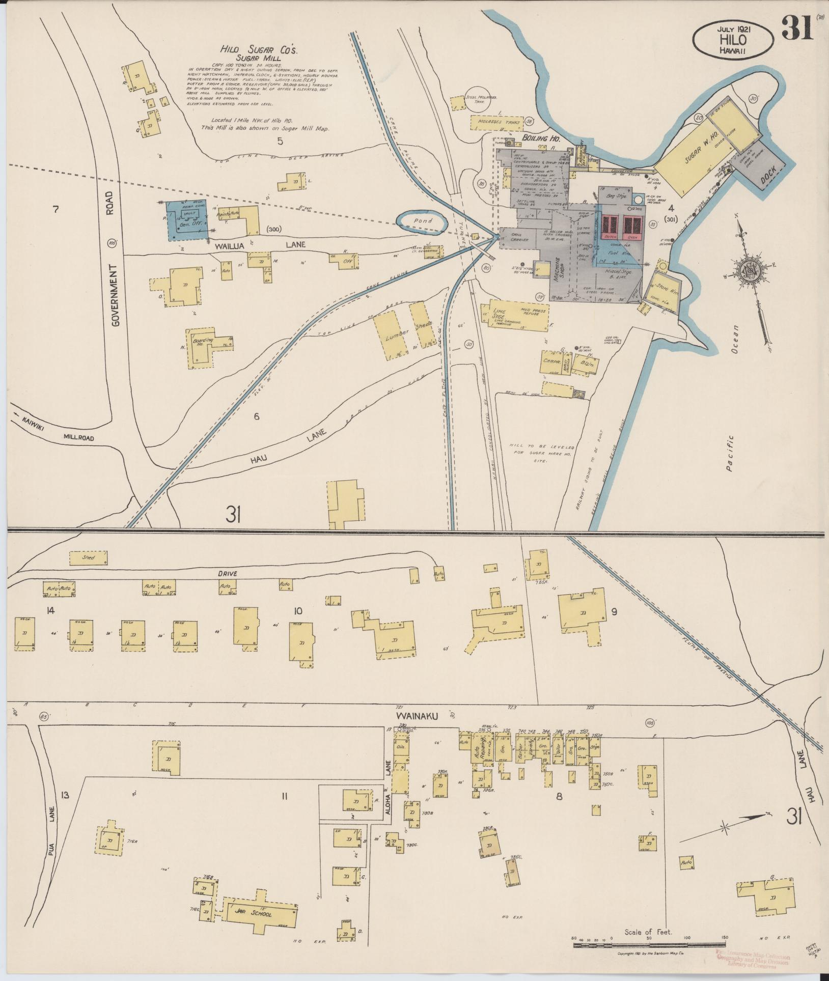 Sanborn Fire Insurance Map from Hilo, Hawaii County, Hawaii (1921), Sheet #0031 - Historic Sanborn Fire Insurance Map Print