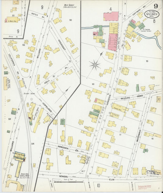 Sanborn Fire Insurance Map from Quincy, Norfolk County, Massachusetts (1901), Sheet #0009 - Historic Sanborn Fire Insurance Map Print, vintage old map wall art, antique decor, genealogy gift, Massachusetts Massachusetts map