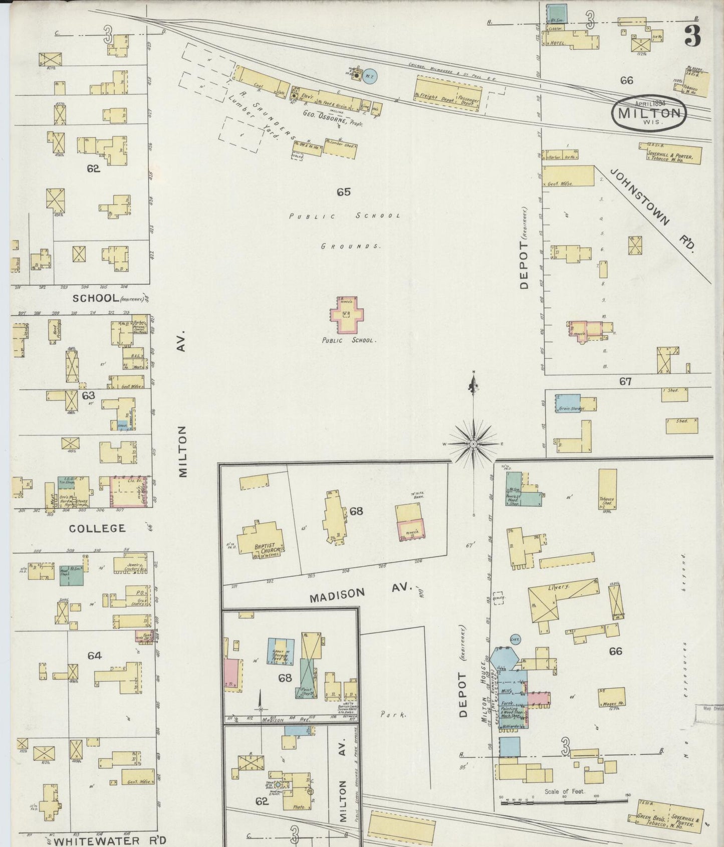 Sanborn Fire Insurance Map from Milton, Rock County, Wisconsin (1894), Sheet #0003 - Complete Map Set gallery image, historic Sanborn map, vintage wall art, Wisconsin Wisconsin