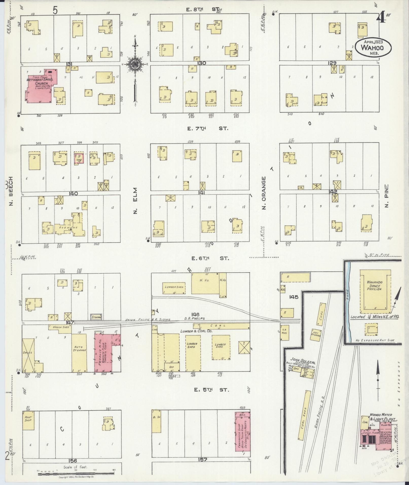 Sanborn Fire Insurance Map from Wahoo, Saunders County, Nebraska (1923), Sheet #0004 - Historic Sanborn Fire Insurance Map Print, vintage old map wall art, antique decor, genealogy gift, Nebraska Nebraska map