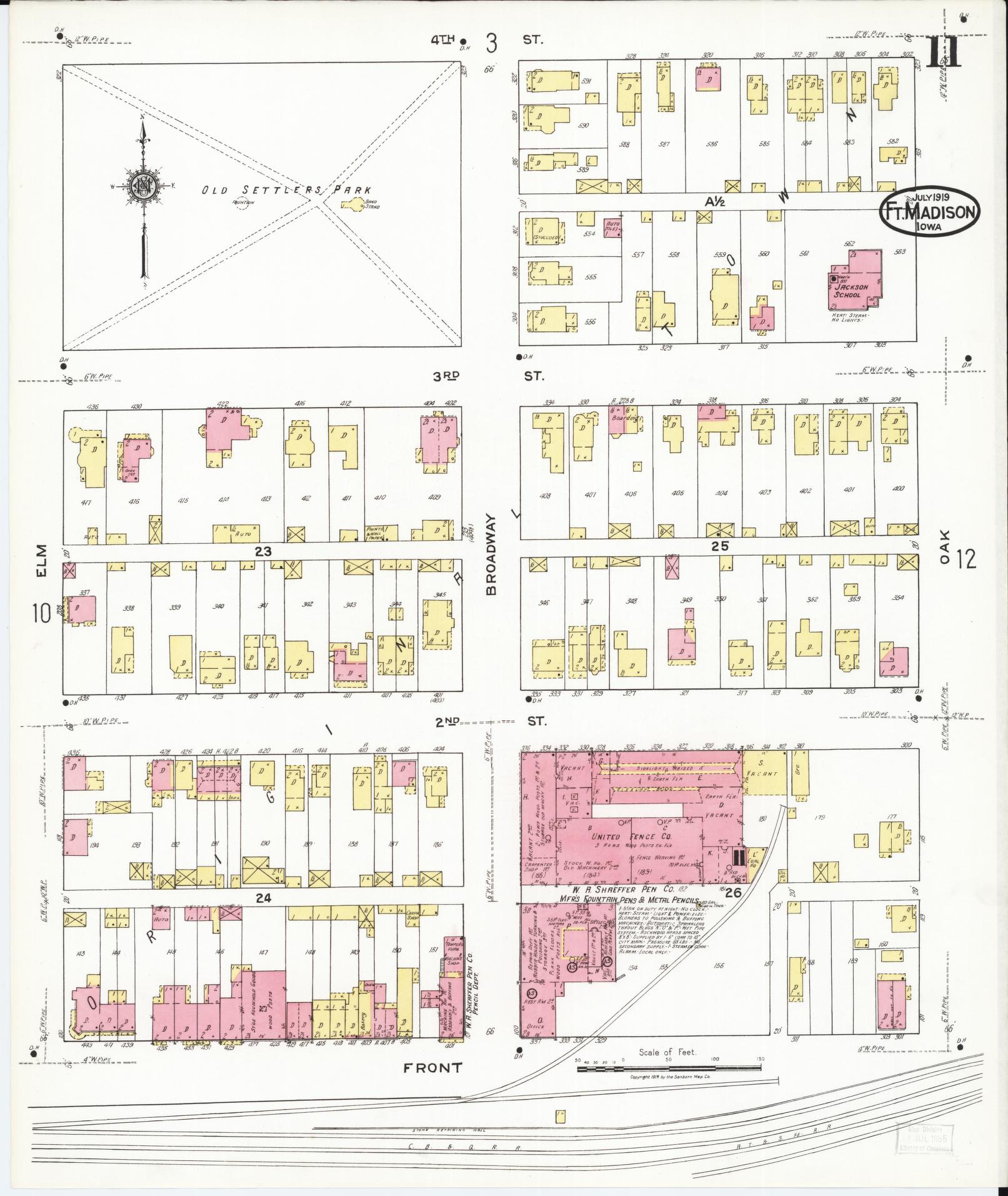 Sanborn Fire Insurance Map from Fort Madison, Lee County, Iowa (1919), Sheet #0011 - Historic Sanborn Fire Insurance Map Print, vintage old map wall art