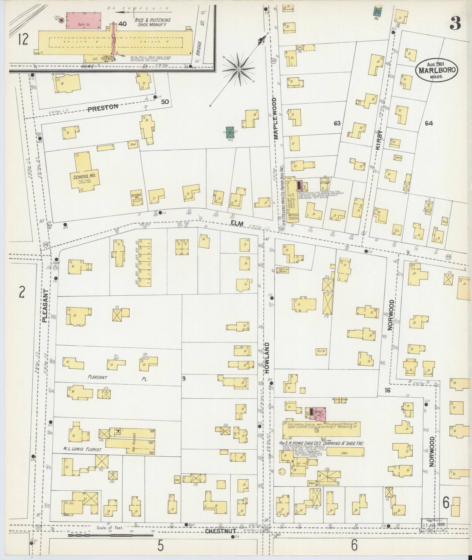 Sanborn Fire Insurance Map from Marlborough, Middlesex County, Massachusetts (1901), Sheet #0003 - Complete Map Set gallery image, historic Sanborn map, vintage wall art, Massachusetts Massachusetts