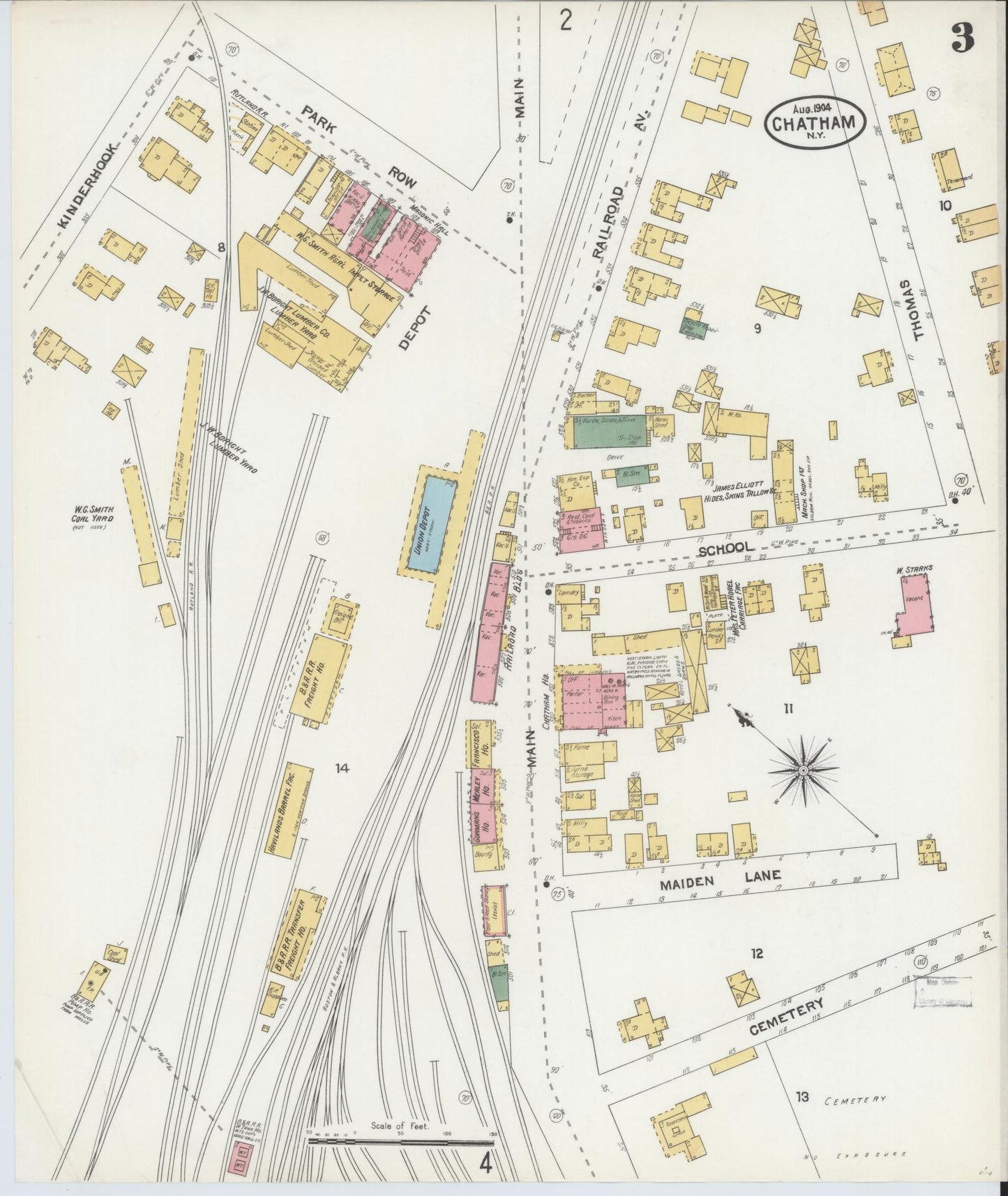 Sanborn Fire Insurance Map from Chatham, Columbia County, New York (1904), Sheet #0003 - Complete Map Set gallery image, historic Sanborn map, vintage wall art, New York New York