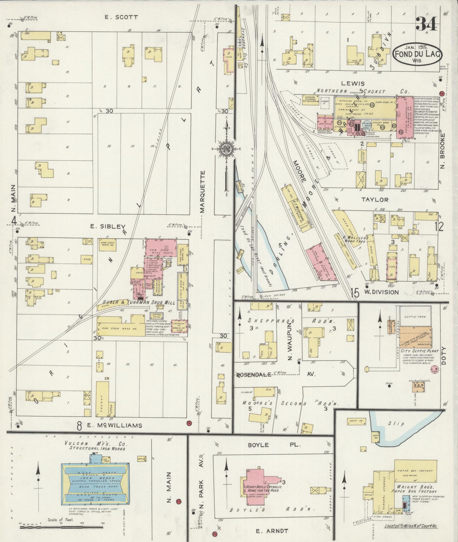 Sanborn Fire Insurance Map from Fond du Lac, Fond du Lac County, Wisconsin (1915), Sheet #0034 - Historic Sanborn Fire Insurance Map Print, vintage old map wall art, antique decor, genealogy gift, Wisconsin Wisconsin map