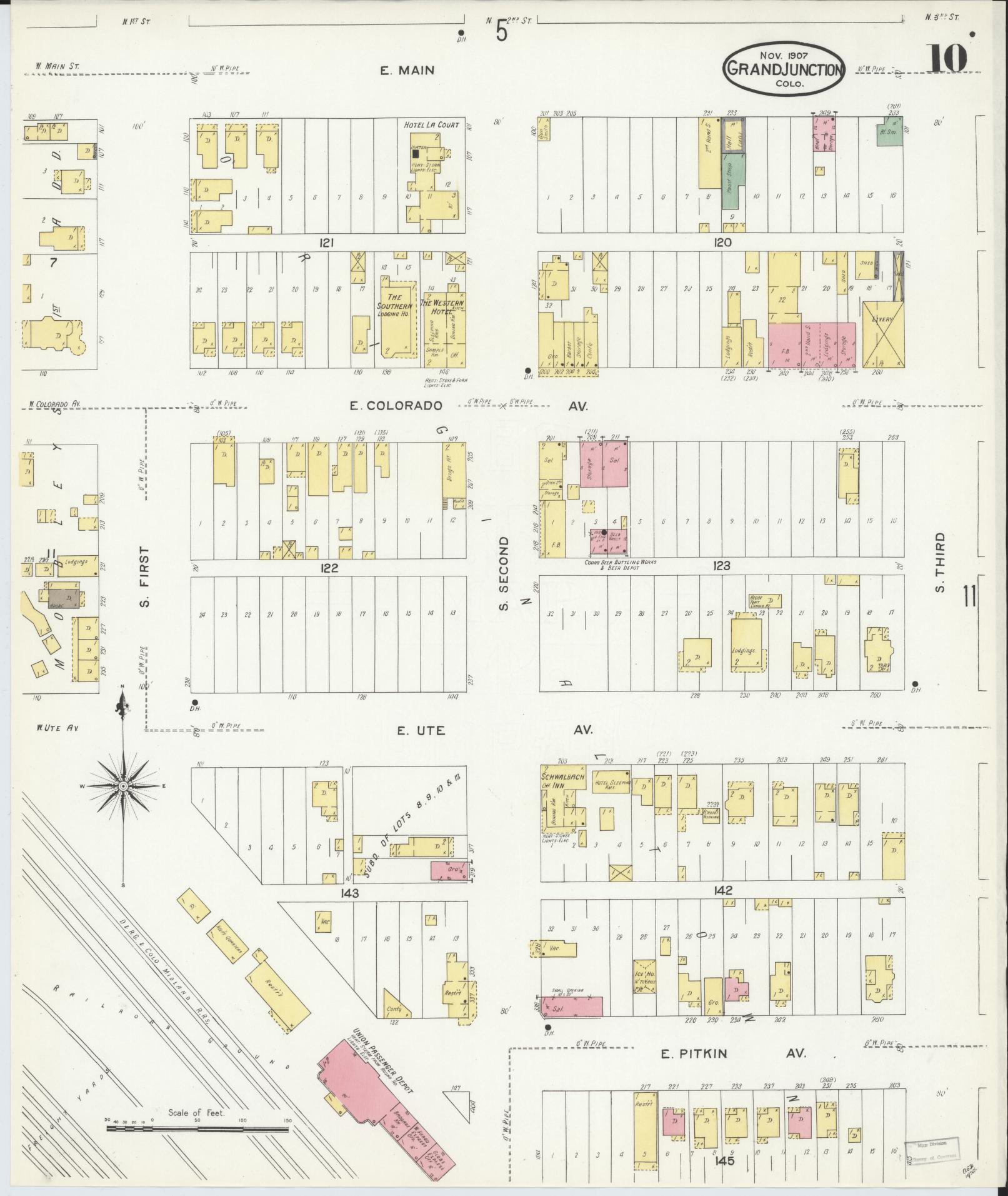 Sanborn Fire Insurance Map from Grand Junction, Mesa County, Colorado (1907), Sheet #0010 - Complete Map Set gallery image, historic Sanborn map, vintage wall art, Colorado Colorado