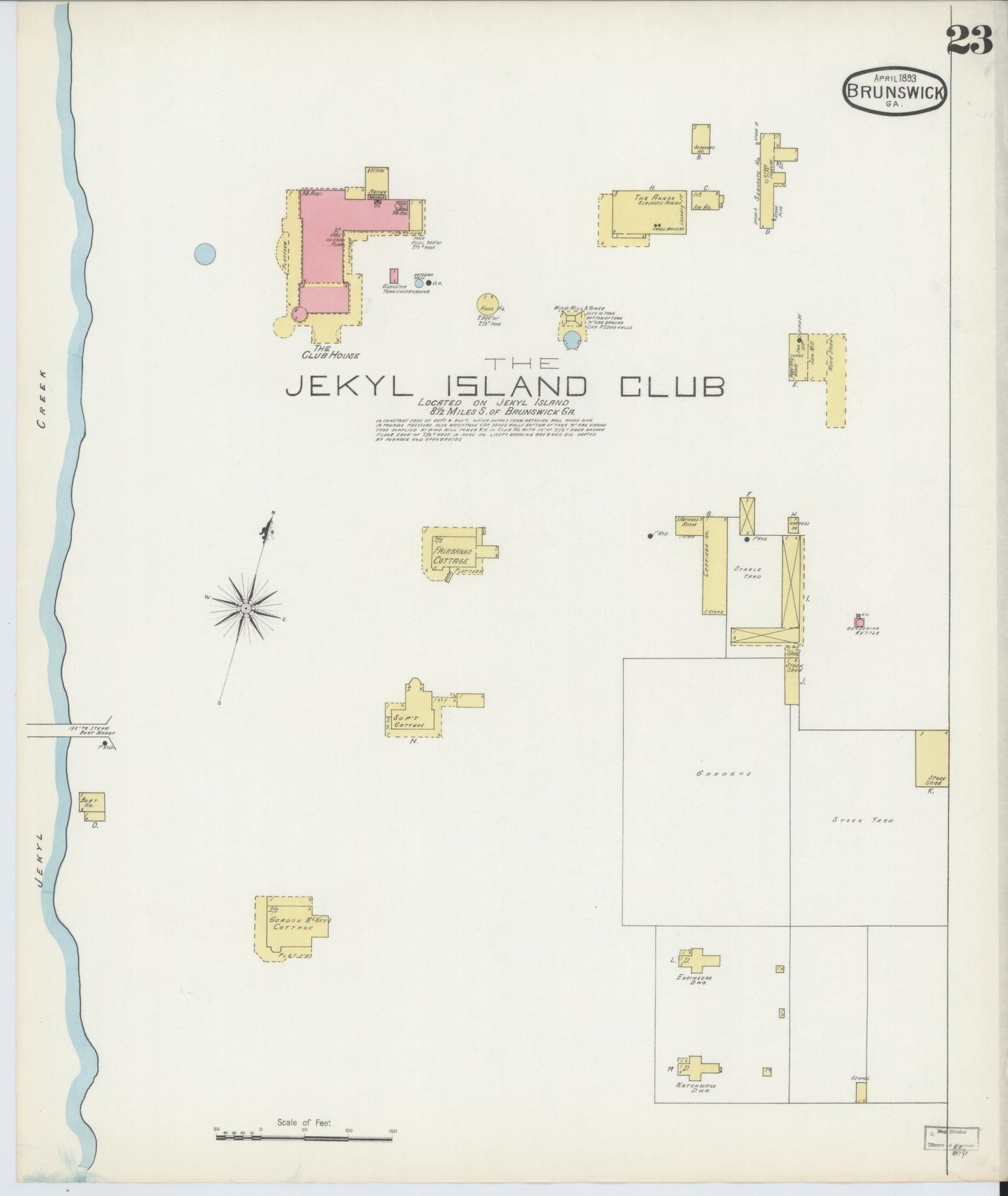 Sanborn Fire Insurance Map from Brunswick, Glynn County, Georgia (1893), Sheet #0023 - Complete Map Set gallery image, historic Sanborn map, vintage wall art, Georgia Georgia