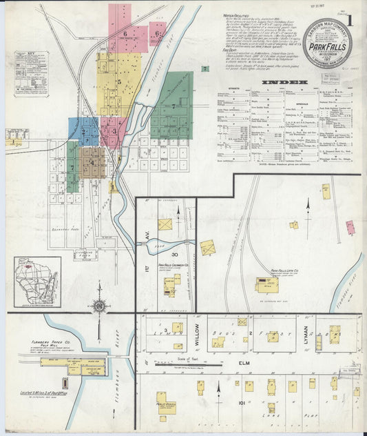 Sanborn Fire Insurance Map from Park Falls, Price County, Wisconsin (1917), Sheet #0001 - Complete Map Set gallery image, historic Sanborn map, vintage wall art, Wisconsin Wisconsin