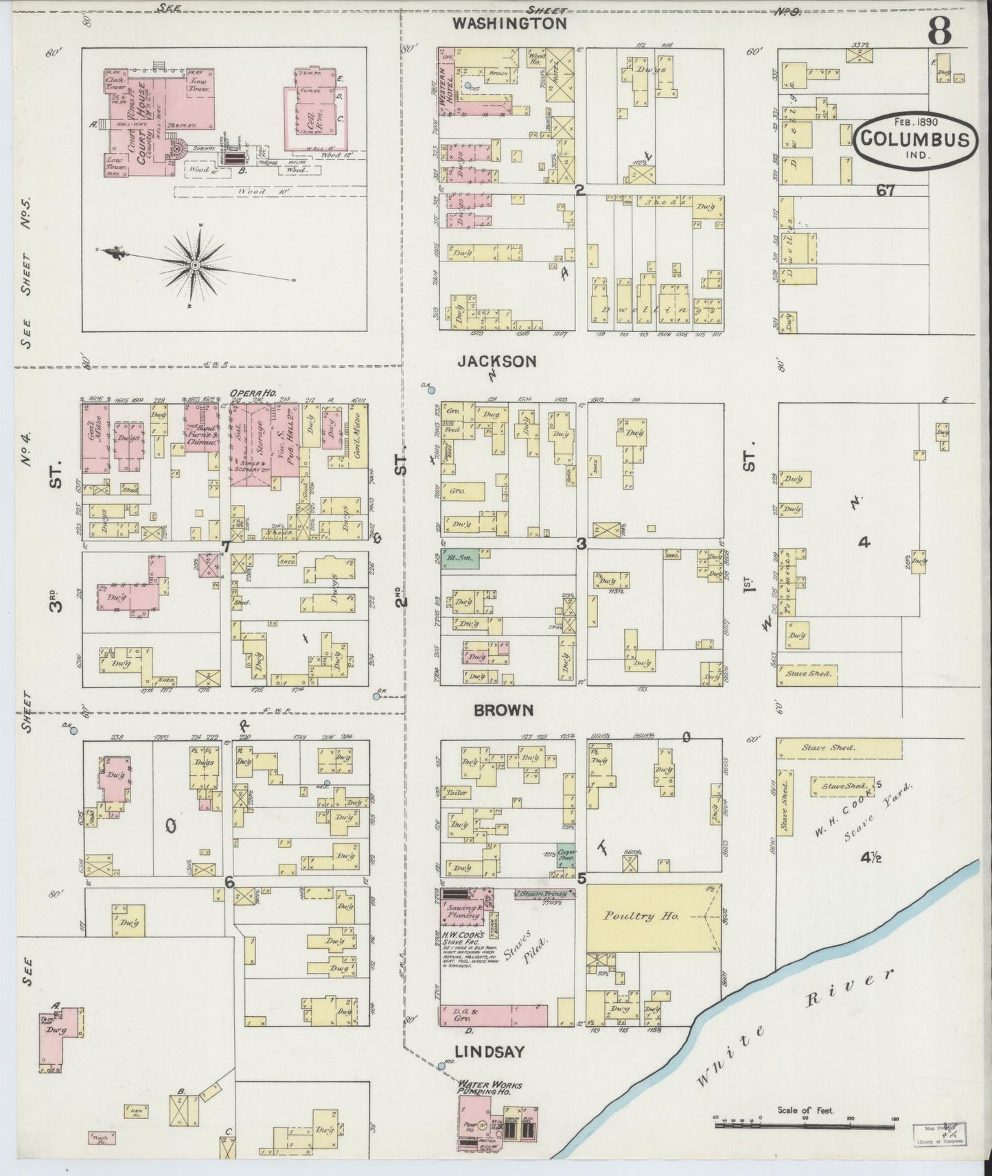 Sanborn Fire Insurance Map from Columbus, Bartholomew County, Indiana (1890), Sheet #0008 - Complete Map Set gallery image, historic Sanborn map, vintage wall art, Indiana Indiana
