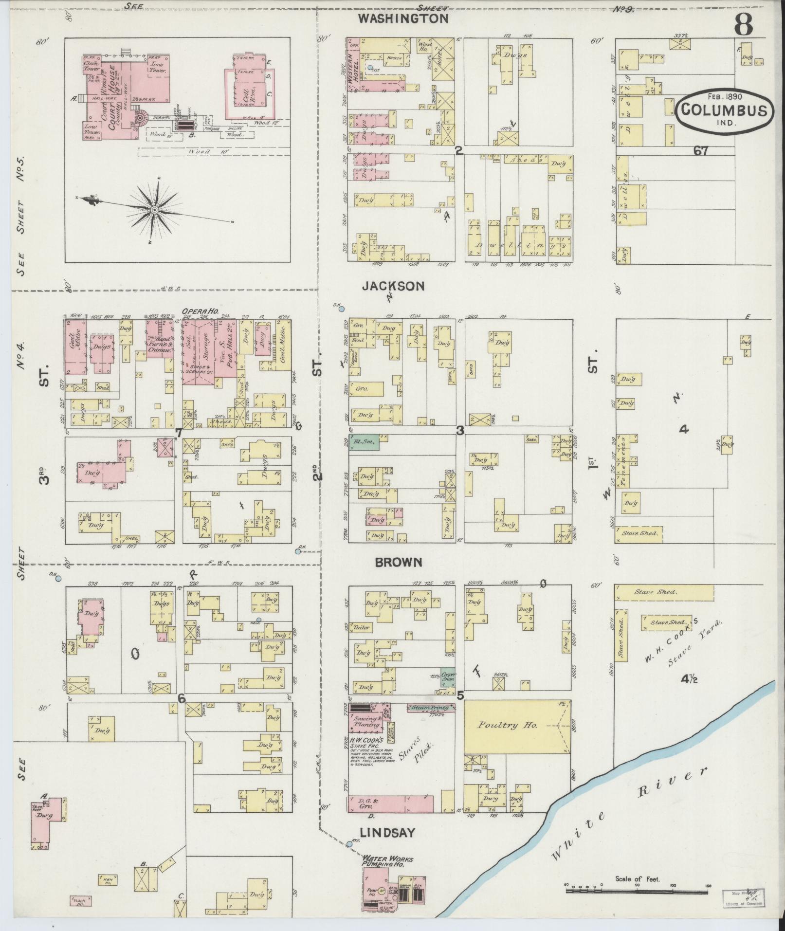 Sanborn Fire Insurance Map from Columbus, Bartholomew County, Indiana (1890), Sheet #0008 - Complete Map Set gallery image, historic Sanborn map, vintage wall art, Indiana Indiana