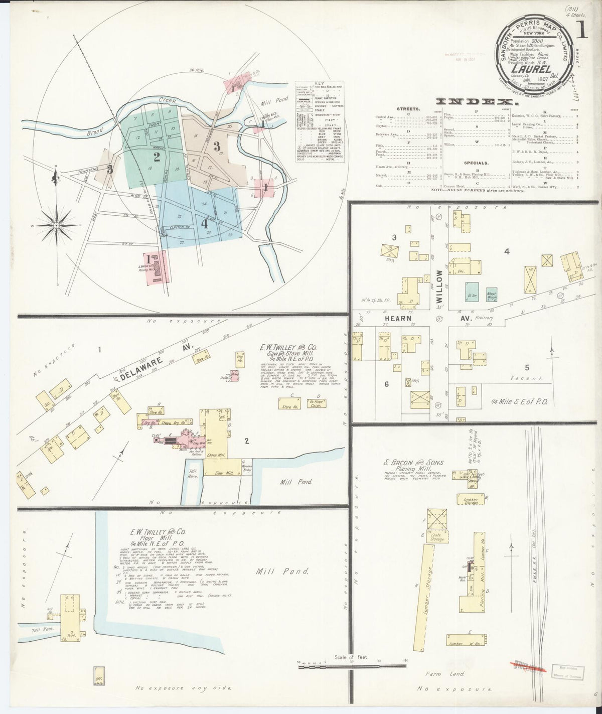 Sanborn Fire Insurance Map from Laurel, Sussex County, Delaware (1897), Sheet #0001 - Complete Map Set gallery image, historic Sanborn map, vintage wall art, Delaware Delaware