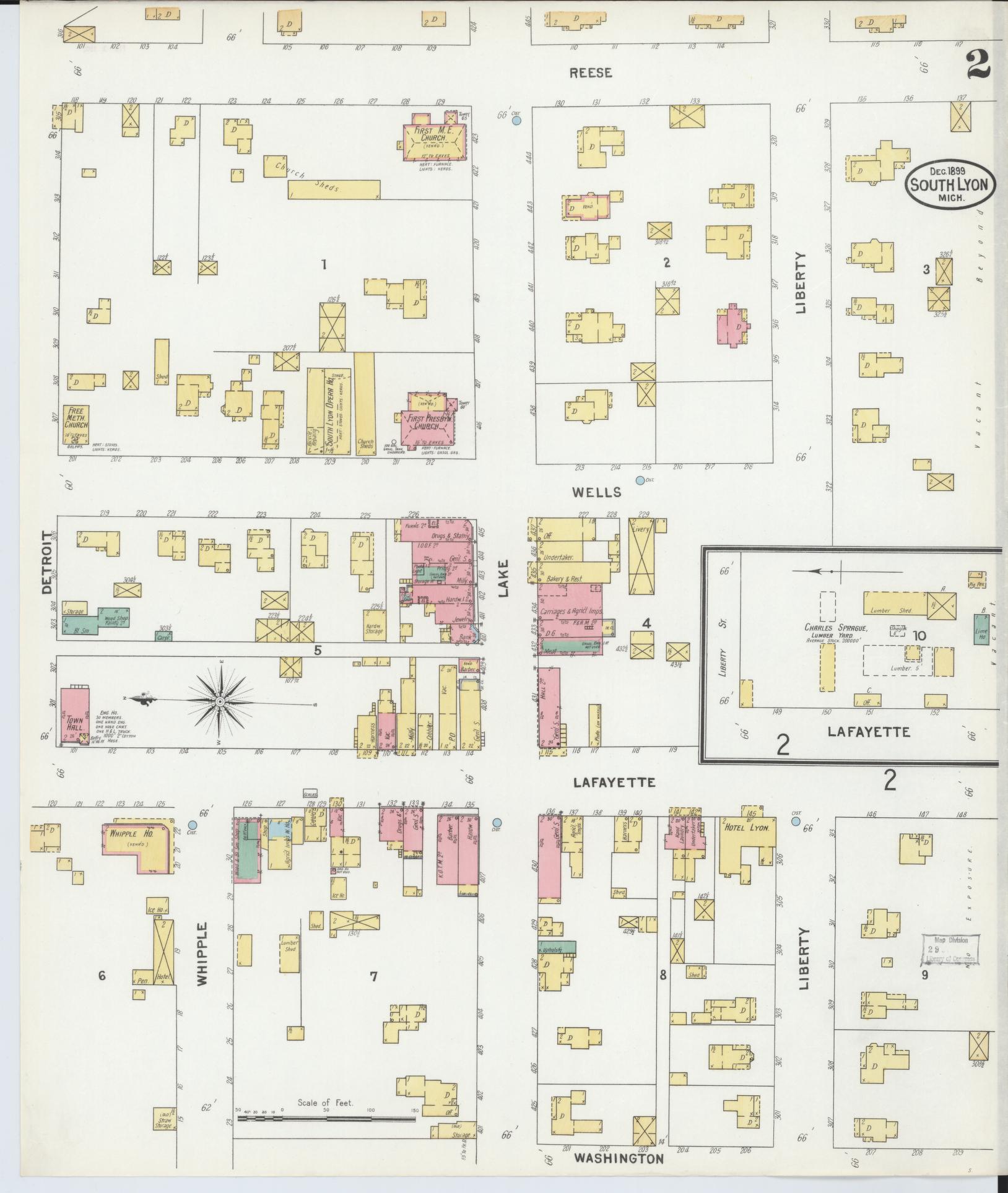 Sanborn Fire Insurance Map from South Lyon, Oakland County, Michigan (1899), Sheet #0002 - Complete Map Set gallery image, historic Sanborn map, vintage wall art, Michigan Michigan