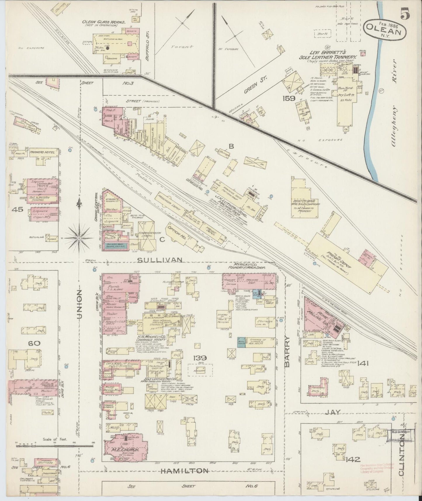 Sanborn Fire Insurance Map from Olean, Cattaraugus County, New York (1886), Sheet #0005 - Complete Map Set gallery image, historic Sanborn map, vintage wall art, New York New York