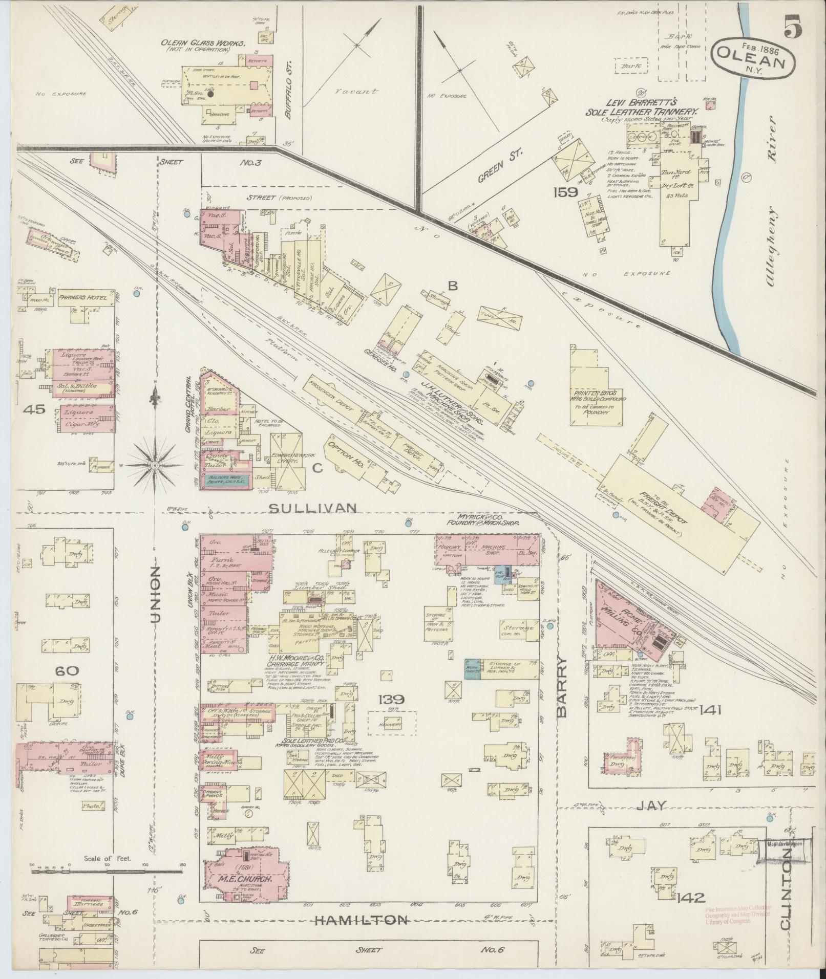 Sanborn Fire Insurance Map from Olean, Cattaraugus County, New York (1886), Sheet #0005 - Complete Map Set gallery image, historic Sanborn map, vintage wall art, New York New York