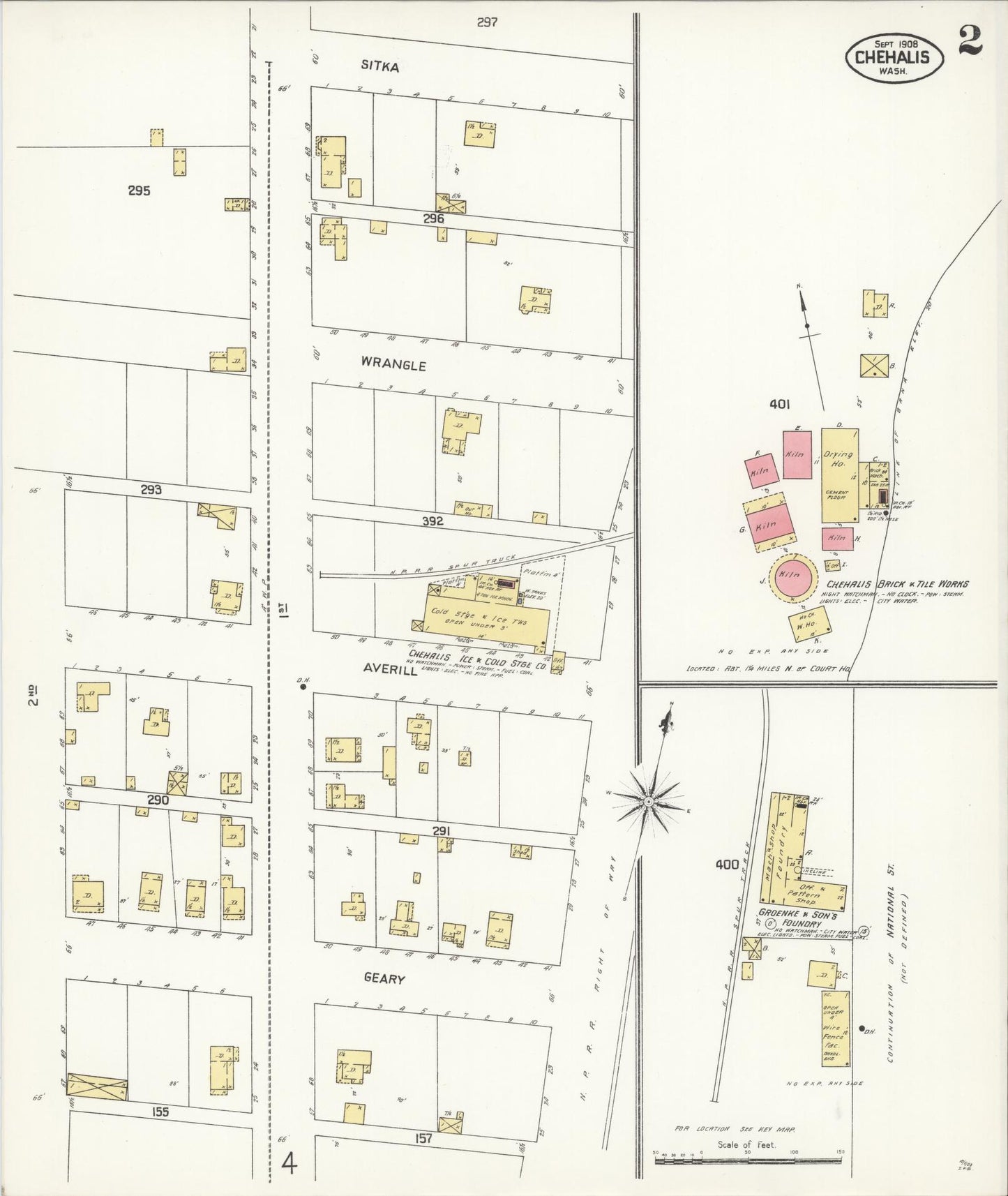 Sanborn Fire Insurance Map from Chehalis, Lewis County, Washington (1908), Sheet #0002 - Complete Map Set gallery image, historic Sanborn map, vintage wall art, Washington Washington