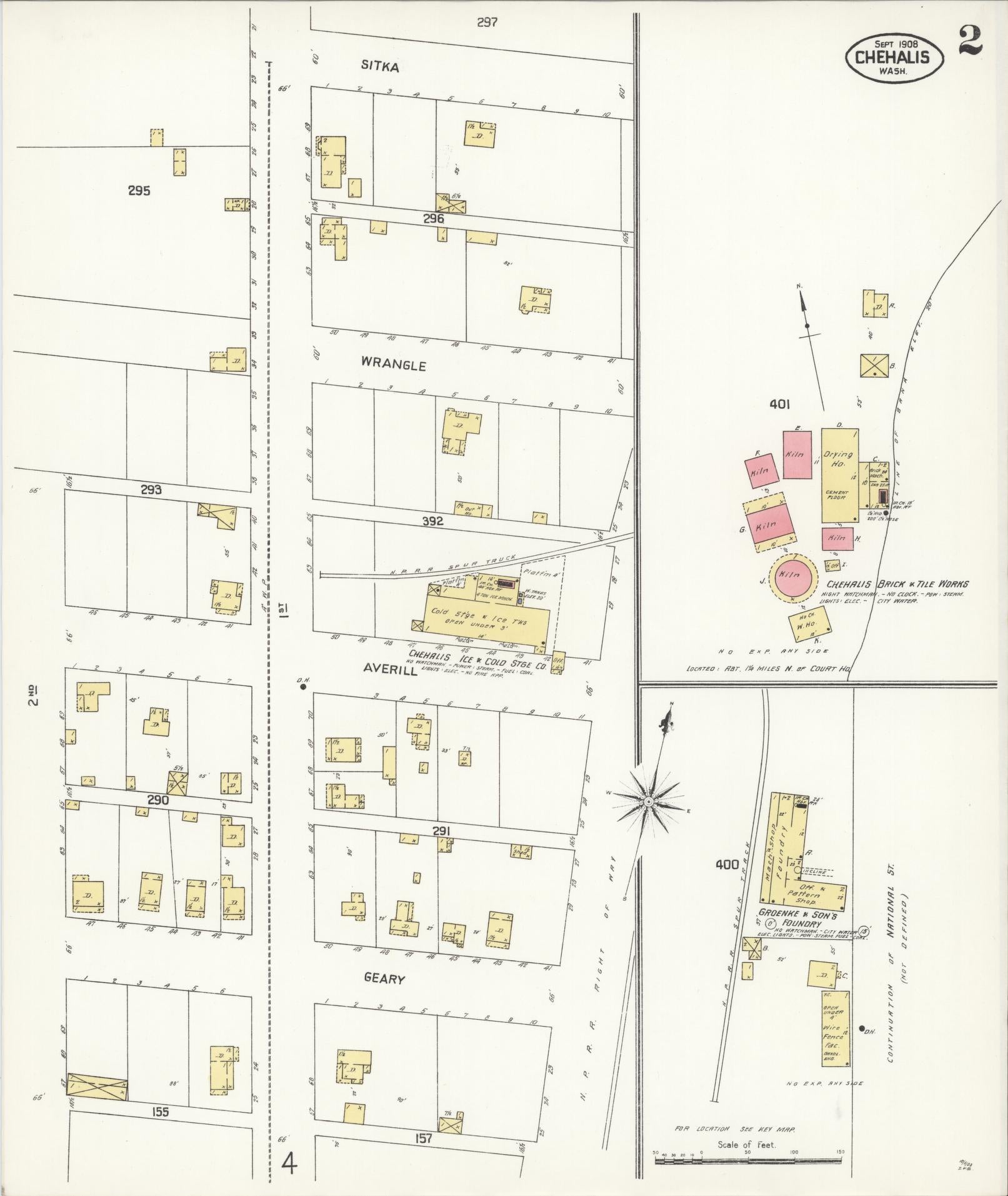 Sanborn Fire Insurance Map from Chehalis, Lewis County, Washington (1908), Sheet #0002 - Complete Map Set gallery image, historic Sanborn map, vintage wall art, Washington Washington
