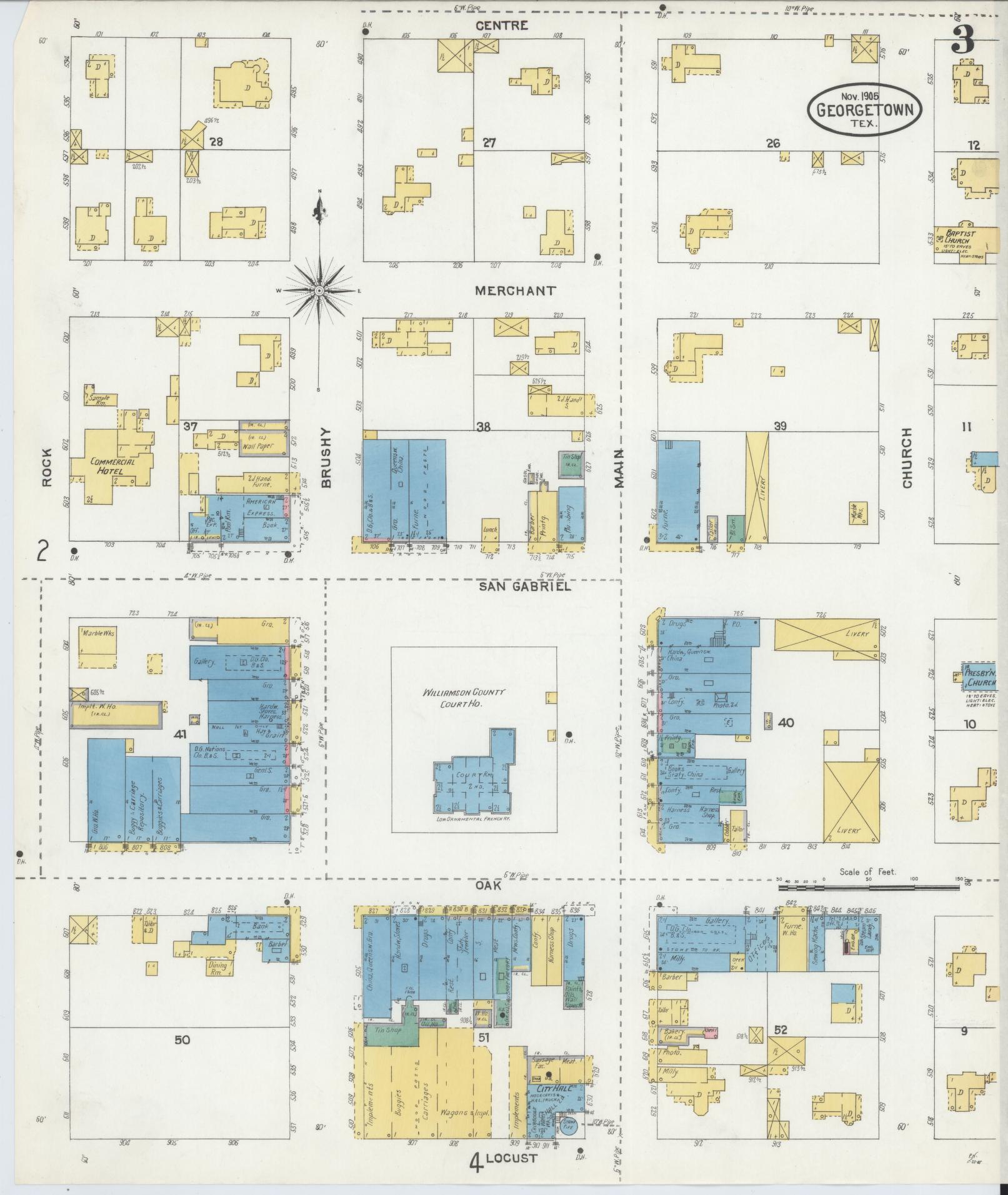 Sanborn Fire Insurance Map from Georgetown, Williamson County, Texas (1905), Sheet #0003 - Complete Map Set gallery image, historic Sanborn map, vintage wall art, Texas Texas