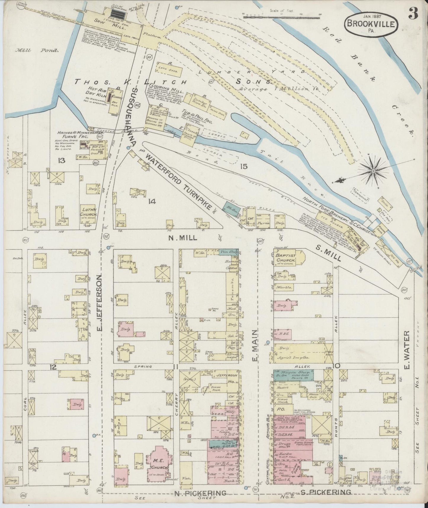 Sanborn Fire Insurance Map from Brookville, Jefferson County, Pennsylvania (1887), Sheet #0003 - Historic Sanborn Fire Insurance Map Print, vintage old map wall art, antique decor, genealogy gift, Pennsylvania Pennsylvania map