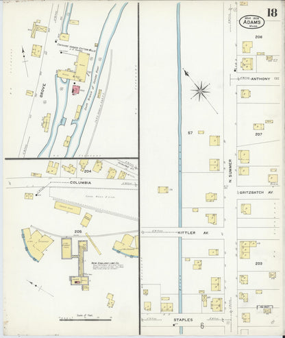 Sanborn Fire Insurance Map from Adams, Berkshire County, Massachusetts (1908), Sheet #0018 - Complete Map Set gallery image, historic Sanborn map, vintage wall art, Massachusetts Massachusetts