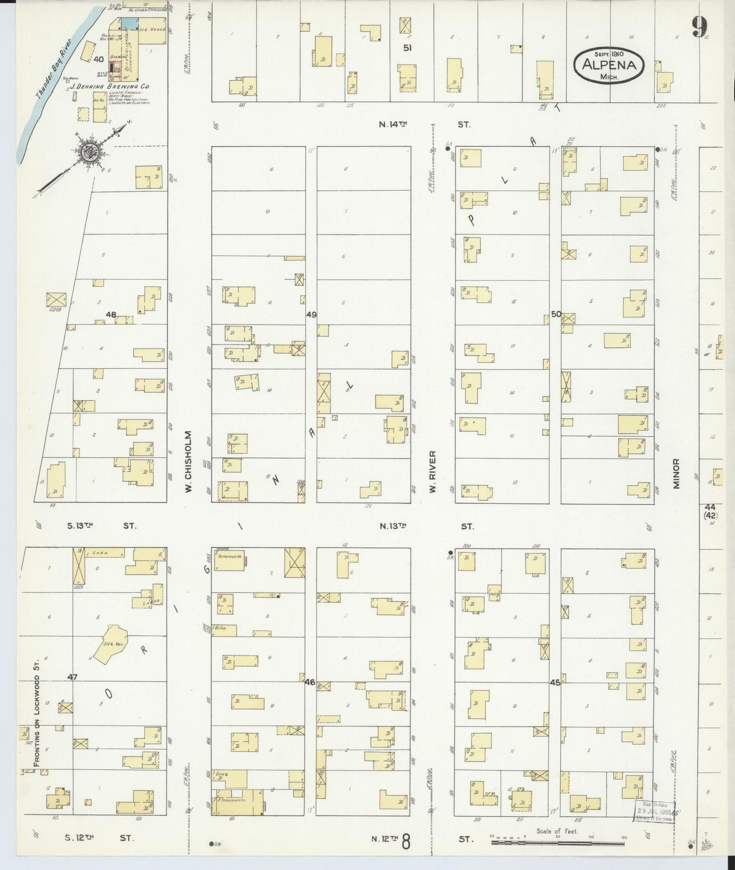 Sanborn Fire Insurance Map from Alpena, Alpena County, Michigan (1910), Sheet #0009 - Complete Map Set gallery image, historic Sanborn map, vintage wall art, Michigan Michigan
