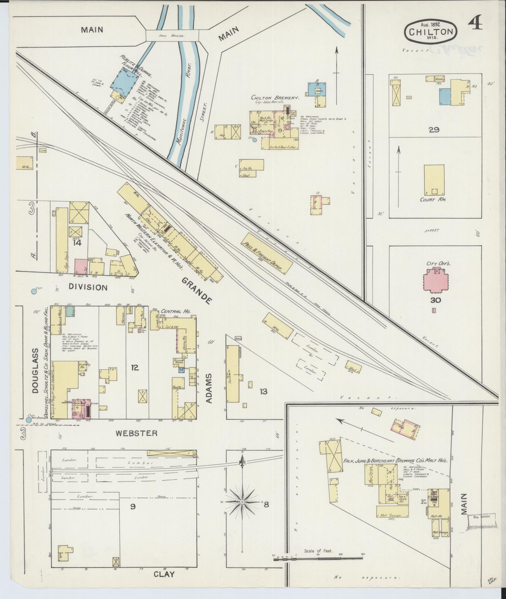 Sanborn Fire Insurance Map from Chilton, Calumet County, Wisconsin (1892), Sheet #0004 - Complete Map Set gallery image, historic Sanborn map, vintage wall art, Wisconsin Wisconsin