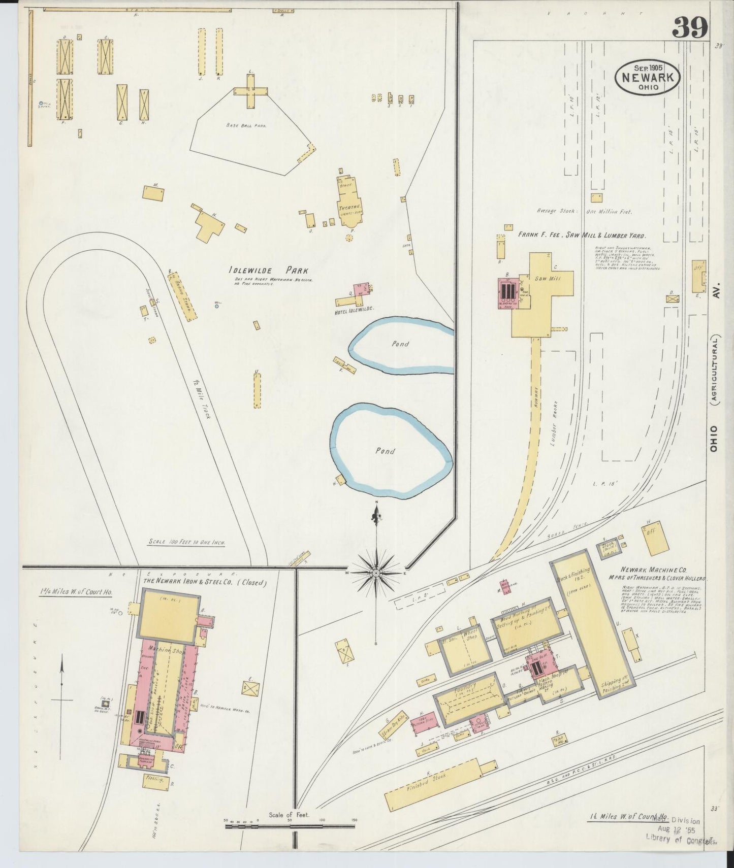 Sanborn Fire Insurance Map from Newark, Licking County, Ohio (1905), Sheet #0039 - Complete Map Set gallery image, historic Sanborn map, vintage wall art, Ohio Ohio
