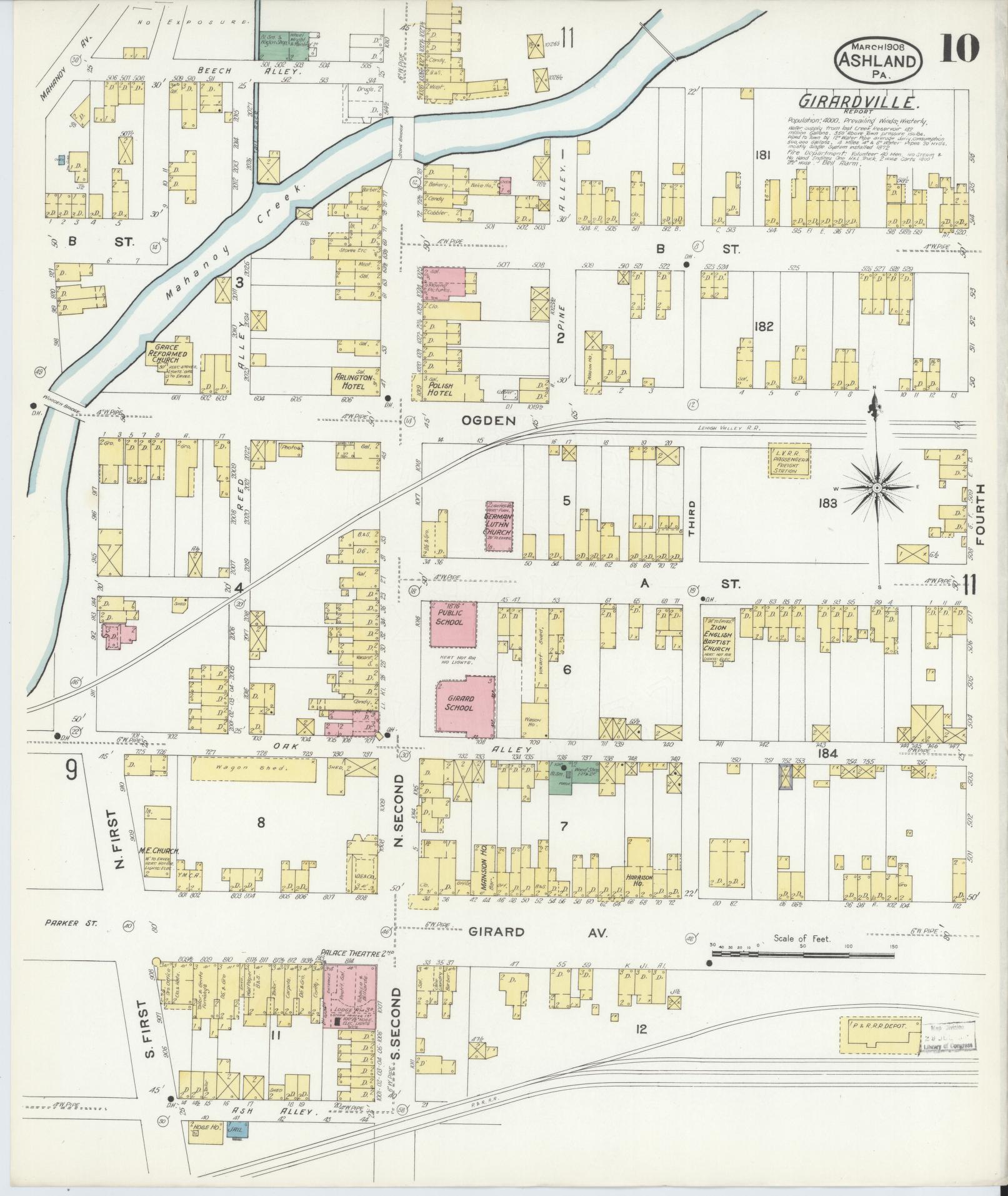 Sanborn Fire Insurance Map from Ashland, Schuylkill County, Pennsylvania (1908), Sheet #0010 - Historic Sanborn Fire Insurance Map Print, vintage old map wall art, antique decor, genealogy gift, Pennsylvania Pennsylvania map