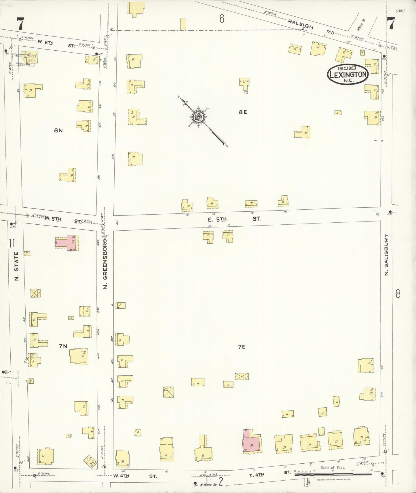 Sanborn Fire Insurance Map from Lexington, Davidson County, North Carolina (1923), Sheet #0007 - Complete Map Set gallery image, historic Sanborn map, vintage wall art, North Carolina North Carolina