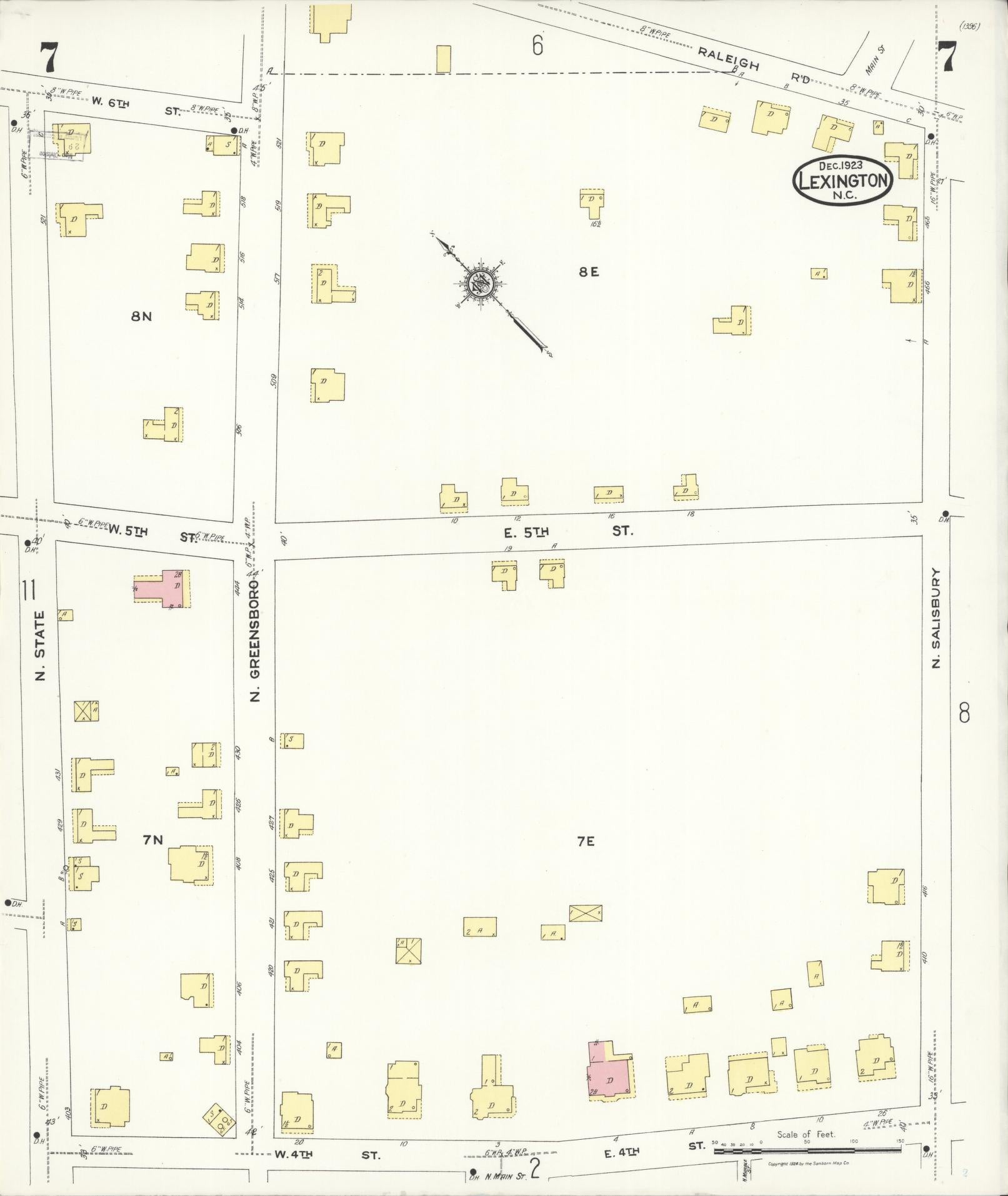 Sanborn Fire Insurance Map from Lexington, Davidson County, North Carolina (1923), Sheet #0007 - Complete Map Set gallery image, historic Sanborn map, vintage wall art, North Carolina North Carolina