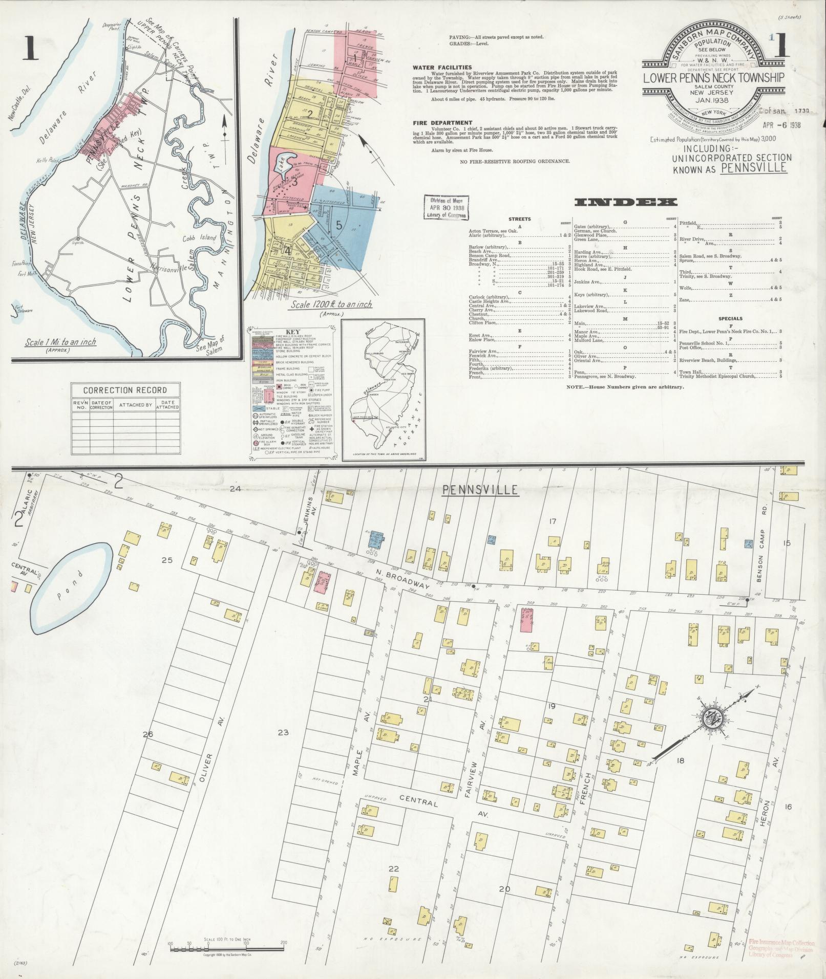 Sanborn Fire Insurance Map from Lower Penn's Neck Township, Salem County, New Jersey. (1938) – Historic Sanborn Fire Insurance Map Print