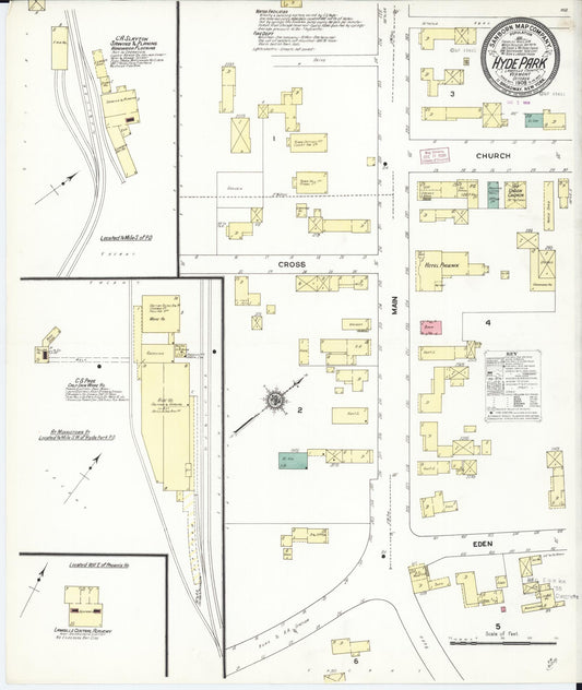Sanborn Fire Insurance Map from Hyde Park, Lamoille County, Vermont (1909), Sheet #0001 - Historic Sanborn Fire Insurance Map Print, vintage old map wall art, antique decor, genealogy gift, Vermont Vermont map