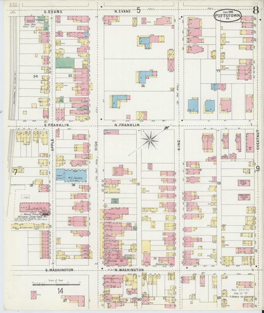 Sanborn Fire Insurance Map from Pottstown, Montgomery County, Pennsylvania (1896), Sheet #0008 - Historic Sanborn Fire Insurance Map Print, vintage old map wall art, antique decor, genealogy gift, Pennsylvania Pennsylvania map