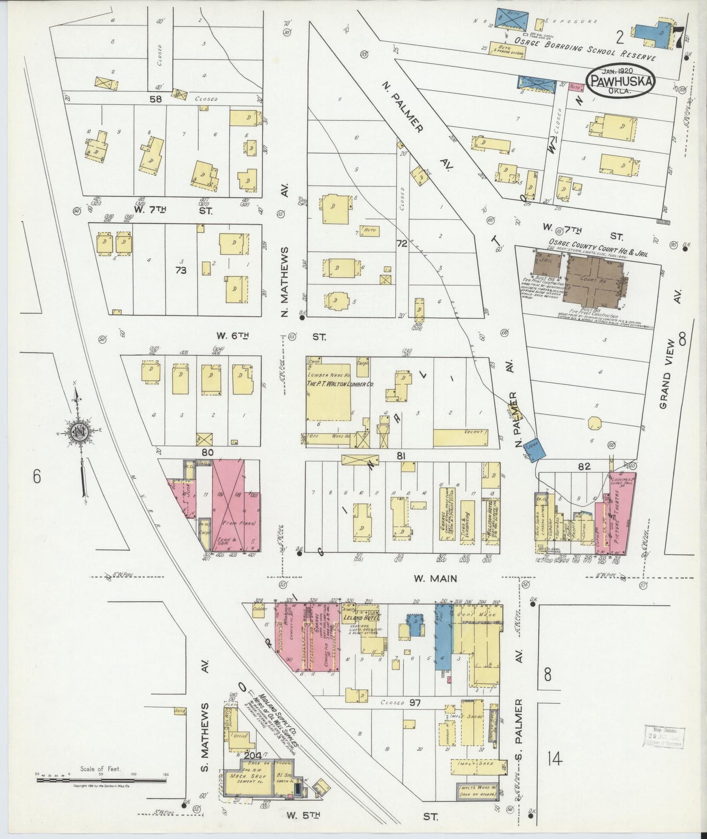 Sanborn Fire Insurance Map from Pawhuska, Osage County, Oklahoma (1920), Sheet #0007 - Complete Map Set gallery image, historic Sanborn map, vintage wall art, Oklahoma Oklahoma