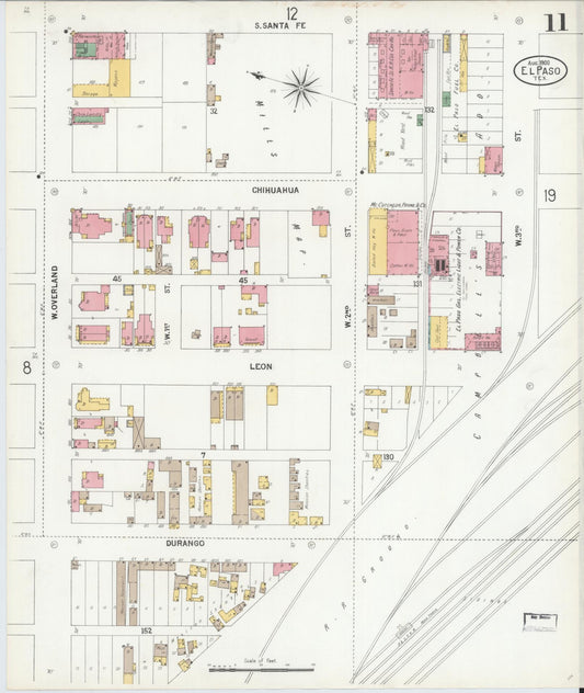 Sanborn Fire Insurance Map from El Paso, El Paso County, Texas (1900), Sheet #0011 - Historic Sanborn Fire Insurance Map Print, vintage old map wall art, antique decor, genealogy gift, Texas Texas map