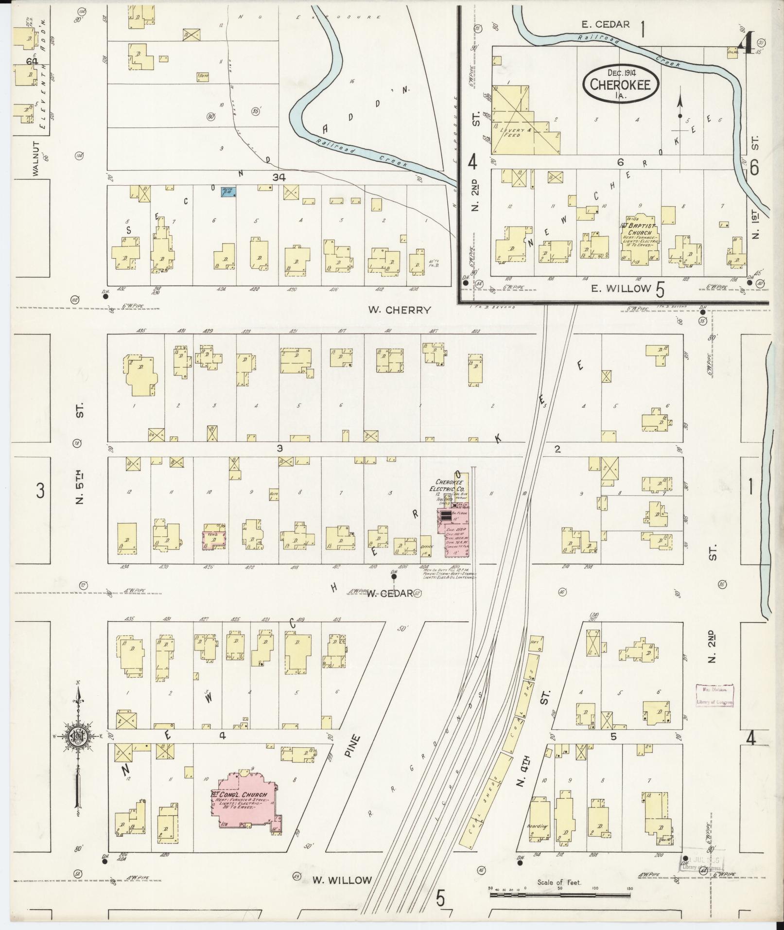 Sanborn Fire Insurance Map from Cherokee, Cherokee County, Iowa (1914), Sheet #0004 - Historic Sanborn Fire Insurance Map Print, vintage old map wall art
