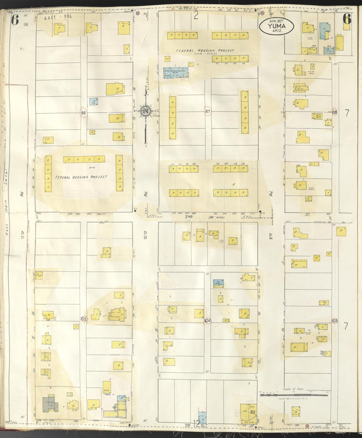 Sanborn Fire Insurance Map from Yuma, Yuma County, Arizona (1948), Sheet #0006 - Complete Map Set gallery image, historic Sanborn map, vintage wall art, Arizona Arizona