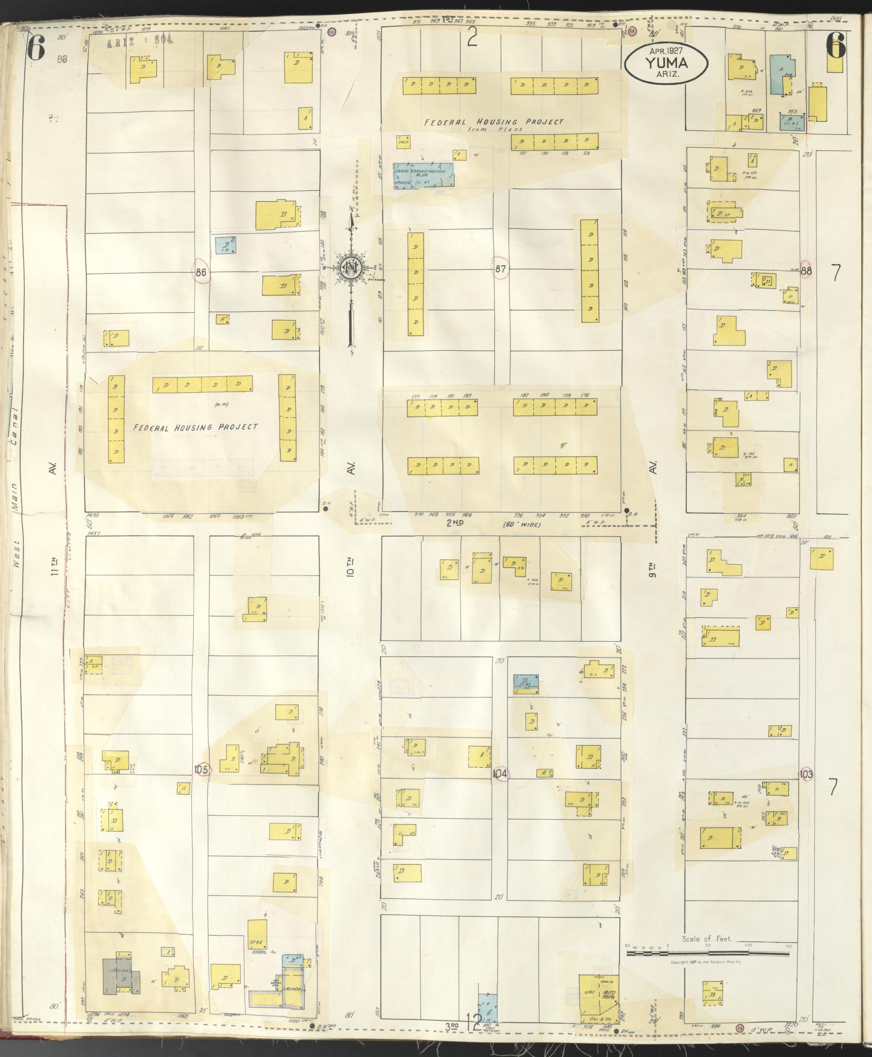Sanborn Fire Insurance Map from Yuma, Yuma County, Arizona (1948), Sheet #0006 - Complete Map Set gallery image, historic Sanborn map, vintage wall art, Arizona Arizona