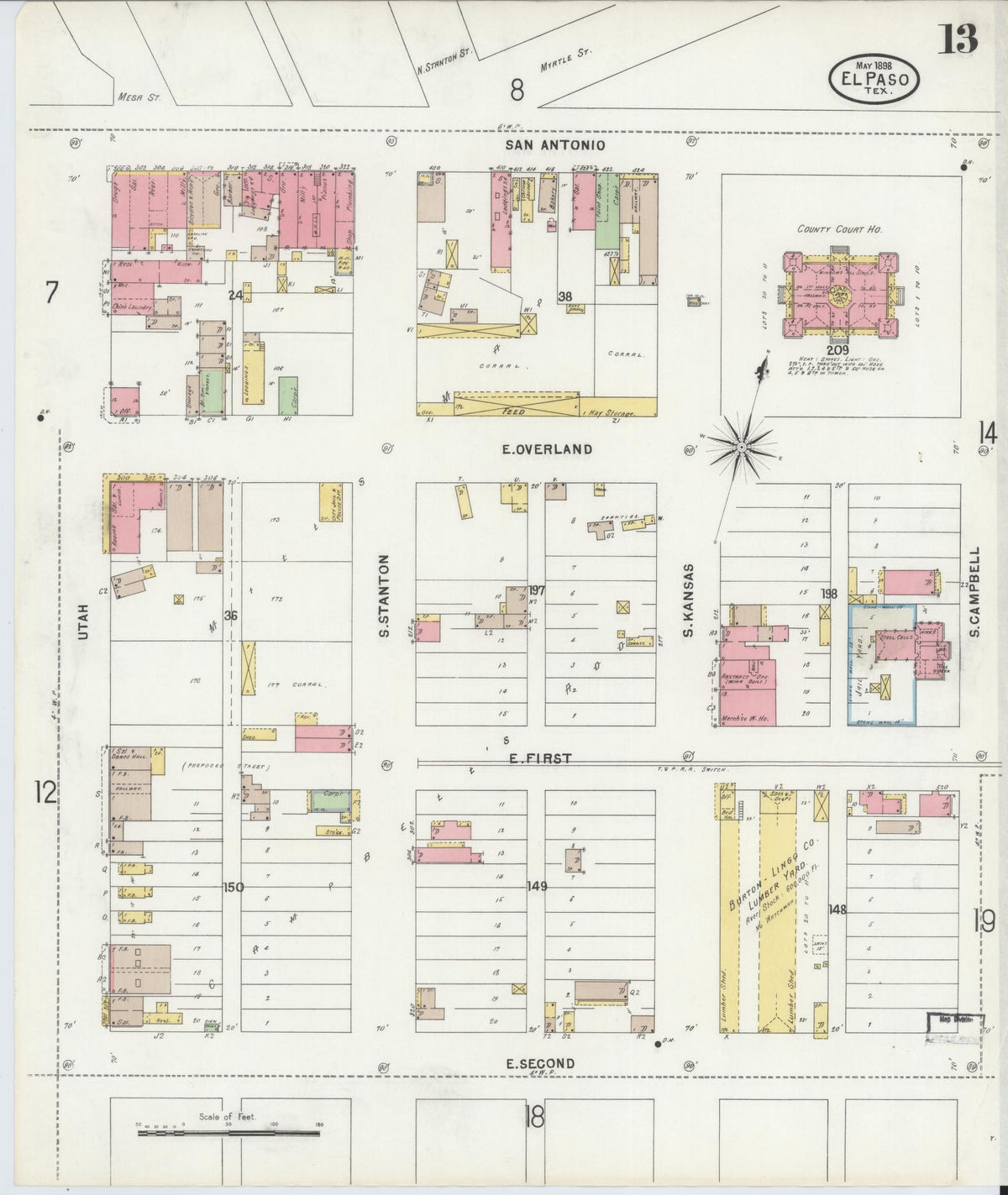 Sanborn Fire Insurance Map from El Paso, El Paso County, Texas (1898), Sheet #0013 - Complete Map Set gallery image, historic Sanborn map, vintage wall art, Texas Texas