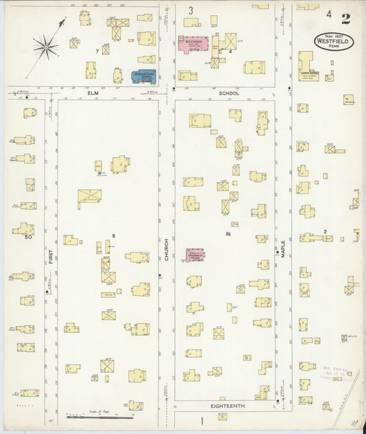Sanborn Fire Insurance Map from Westfield, Tioga County, Pennsylvania (1907), Sheet #0002 - Historic Sanborn Fire Insurance Map Print, vintage old map wall art, antique decor, genealogy gift, Pennsylvania Pennsylvania map