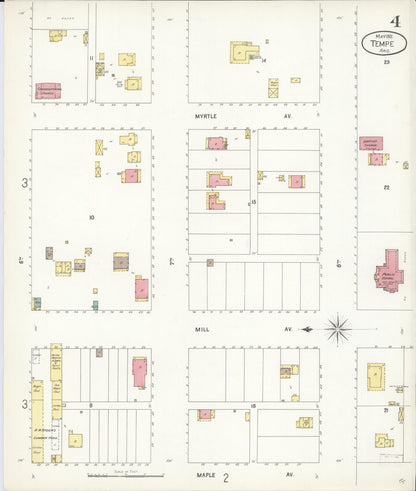 Sanborn Fire Insurance Map from Tempe, Maricopa County, Arizona (1901), Sheet #0004 - Complete Map Set gallery image, historic Sanborn map, vintage wall art, Arizona Arizona