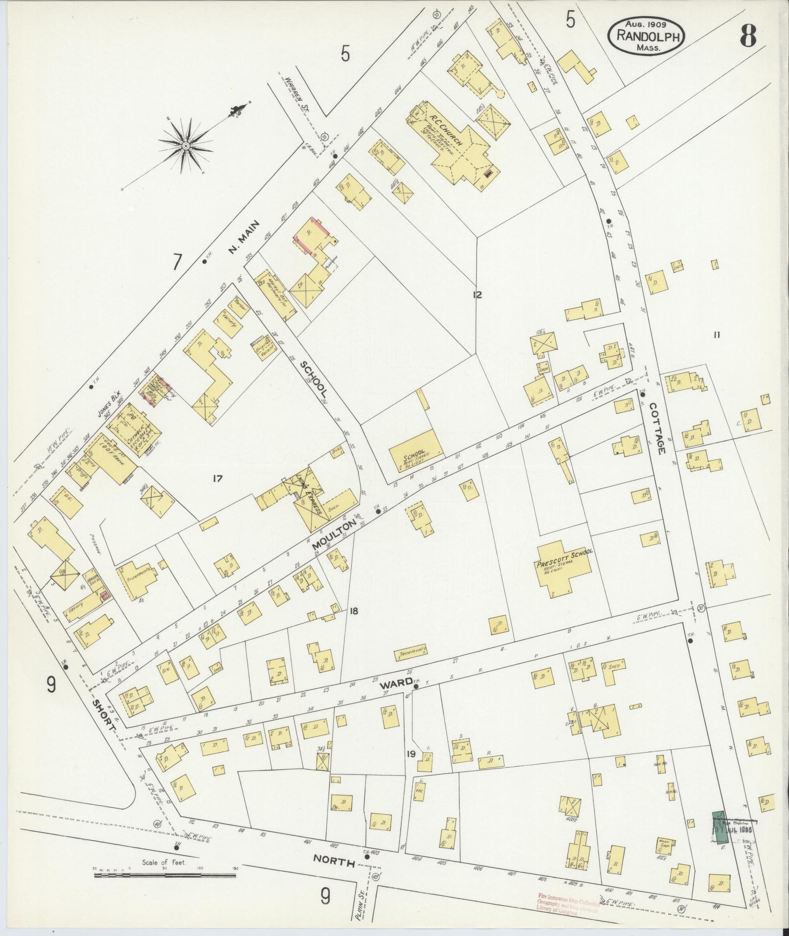 Sanborn Fire Insurance Map from Randolph, Norfolk County, Massachusetts (1909), Sheet #0008 - Complete Map Set gallery image, historic Sanborn map, vintage wall art, Massachusetts Massachusetts