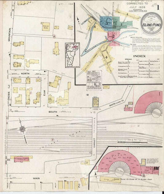 Sanborn Fire Insurance Map from Island Pond, Essex County, Vermont (1928), Sheet #0001 - Complete Map Set gallery image, historic Sanborn map, vintage wall art, Vermont Vermont