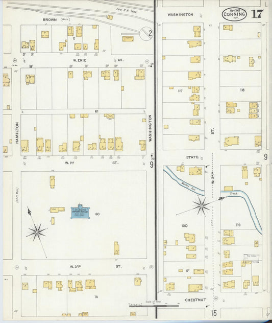 Sanborn Fire Insurance Map from Corning, Steuben County, New York (1903), Sheet #0017 - Historic Sanborn Fire Insurance Map Print, vintage old map wall art, antique decor, genealogy gift, New York New York map