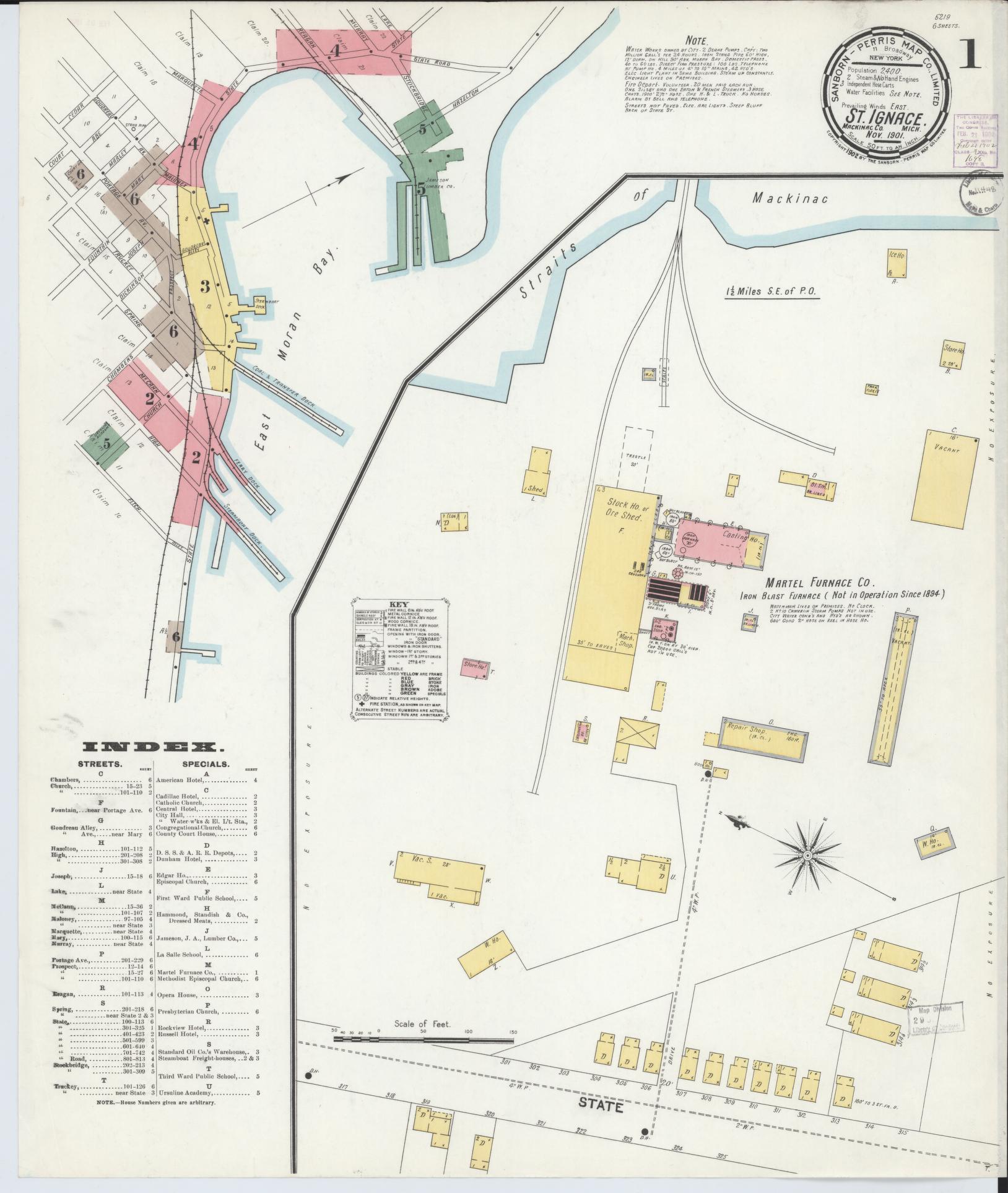 Sanborn Fire Insurance Map from Saint Ignace, Mackinac County, Michigan (1901), Sheet #0001 - Complete Map Set gallery image, historic Sanborn map, vintage wall art, Michigan Michigan